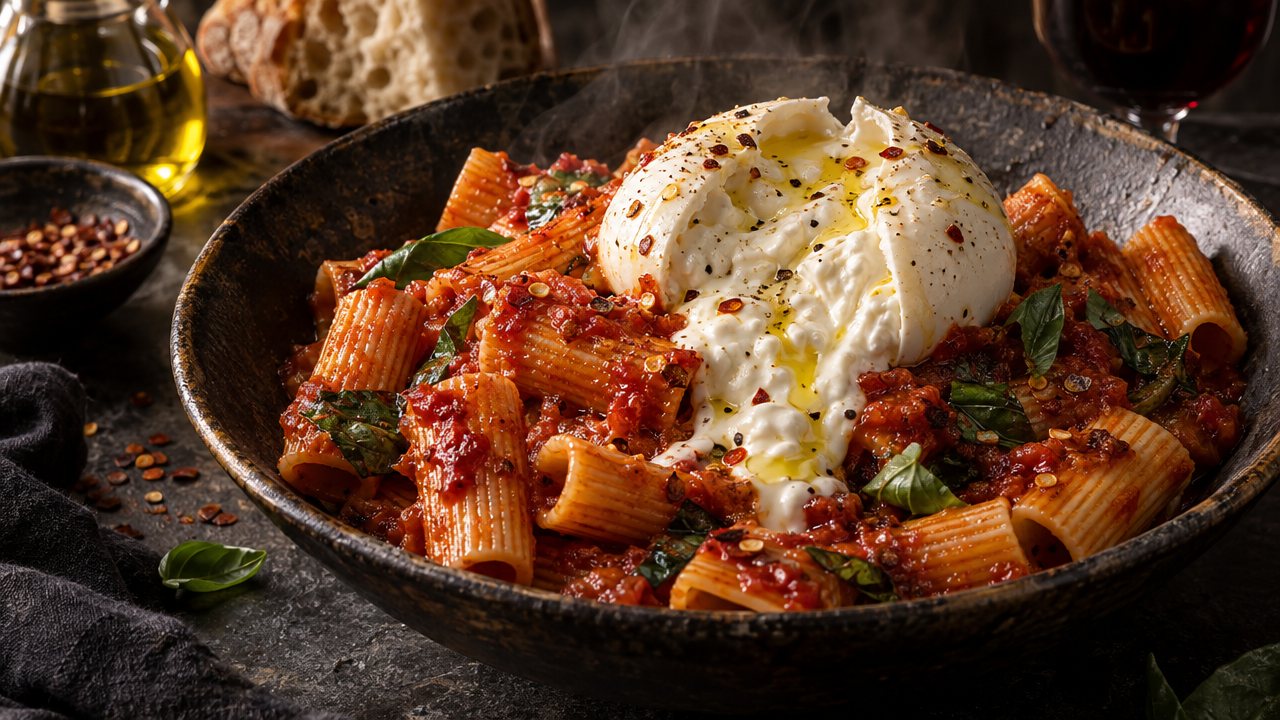Rigatoni all'Arrabbiata with Burrata