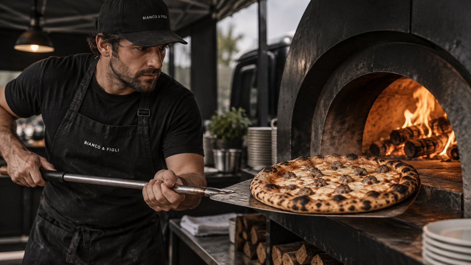 Wood-fired oven at Bianco & Figli